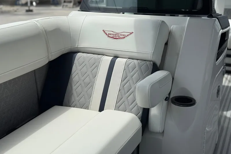 Slide: The Image of Luxurious seating on 2027 Bennington 26 MSB USA 250 Limited Edition boat, featuring elegant stitching. - 21