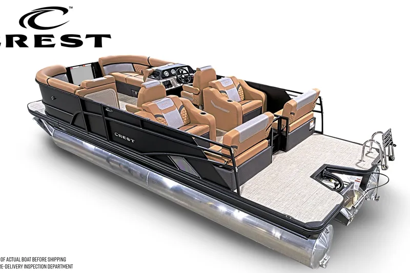 Slide: The Image of 2027 Crest Conquest 230 SLRC pontoon boat with luxurious seating and modern design. - 3