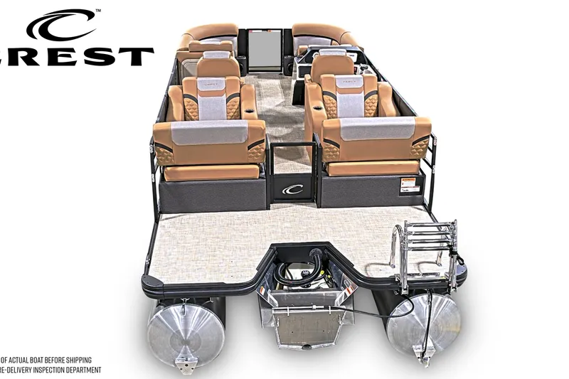 Slide: The Image of 2027 Crest Conquest 230 SLRC pontoon boat with luxurious seating and modern design. - 4