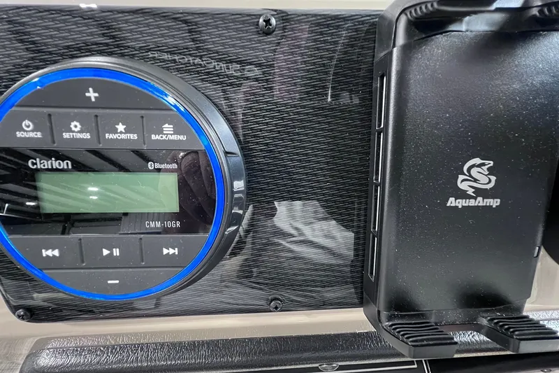 Slide: The Image of Clarion CMM-10GR Bluetooth audio system with AquaAmp mount in SunCatcher Select 18F, 2026 model. - 15