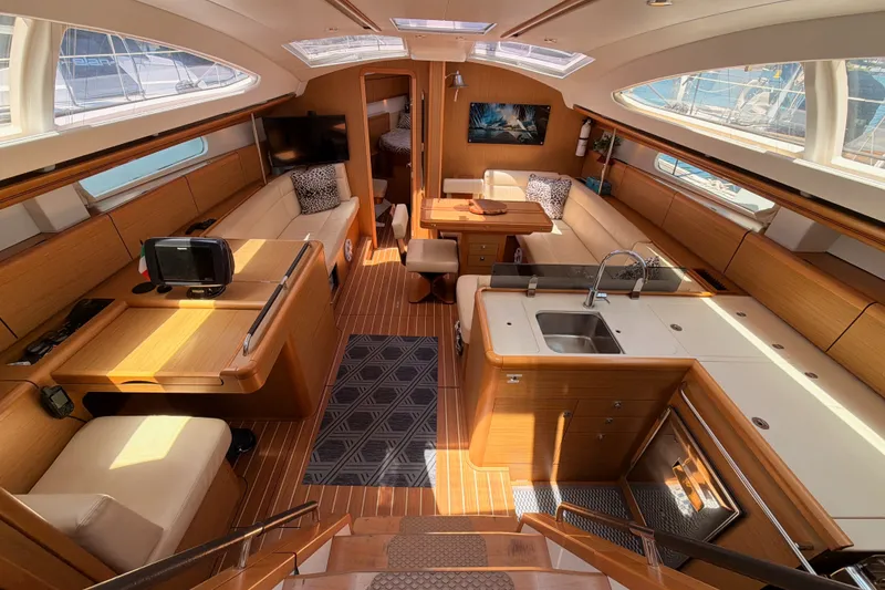 Slide: The Image of Luxurious interior of 2009 Jeanneau Sun Odyssey 45 DS yacht with modern amenities. - 42