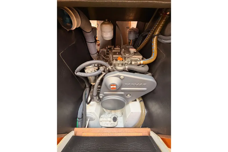 Slide: The Image of Engine compartment of 2009 Jeanneau Sun Odyssey 45 DS sailboat, featuring Yanmar engine. - 96