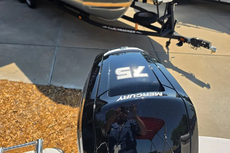 Slide: The Image of Mercury 75 outboard motor on a 2027 Tahoe T16 boat trailer. - 12
