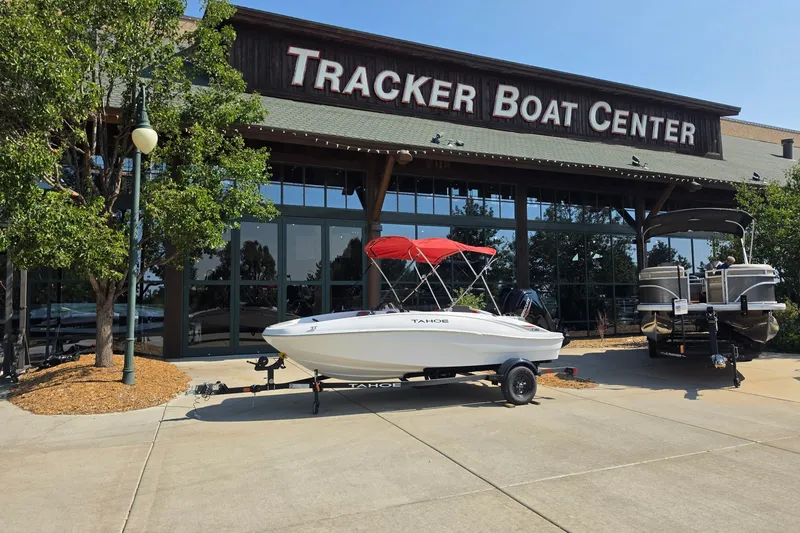 The Image of 2027 Tahoe T16 boat with red canopy at Tracker Boat Center. - 0
