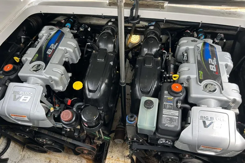 Slide: The Image of Twin V8 engines in a 2016 Formula 31 Performance Cruiser boat. - 26