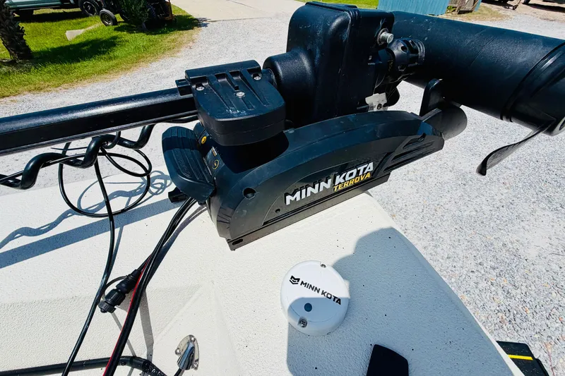Slide: The Image of Minn Kota Terrova trolling motor on 2021 Ranger RB200 boat deck. - 10