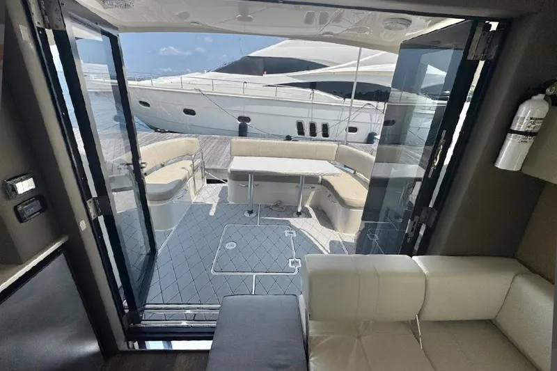 Slide: The Image of Interior view of 2019 Carver C37 yacht with spacious seating and modern design. - 22