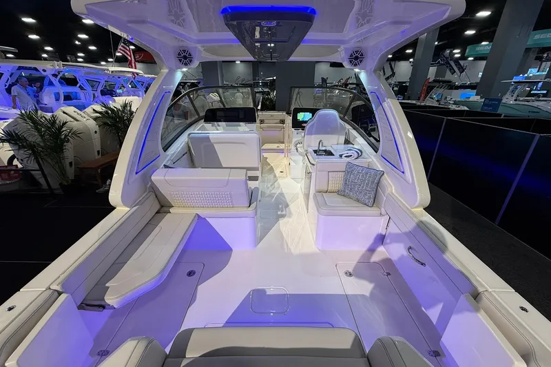 Slide: The Image of 2026 Scout 288 Dorado boat interior with luxurious seating and modern amenities. - 22