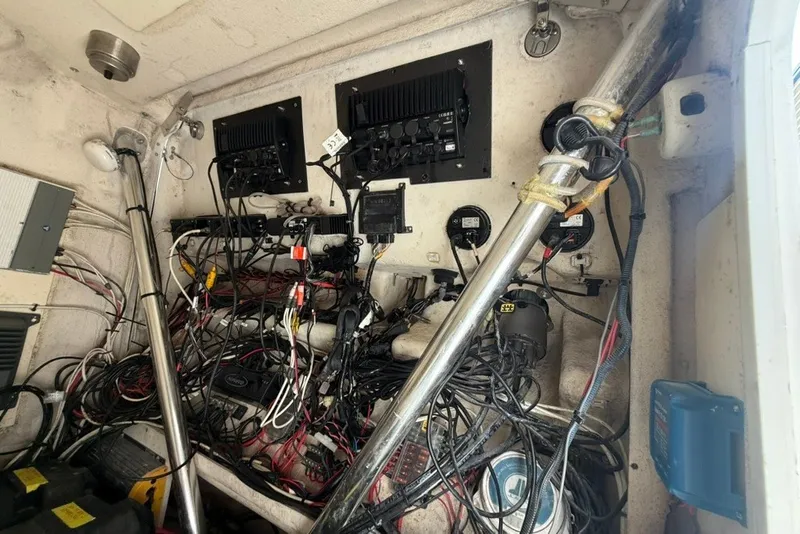 Slide: The Image of Electrical wiring and components inside a 2018 Twin Vee 36 Center Console boat. - 26