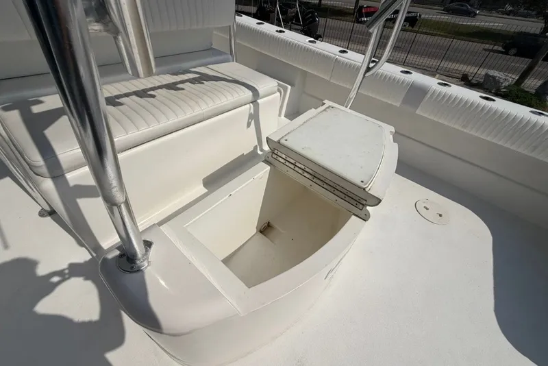 Slide: The Image of 2018 Twin Vee 36 Center Console boat interior with open storage compartment. - 14
