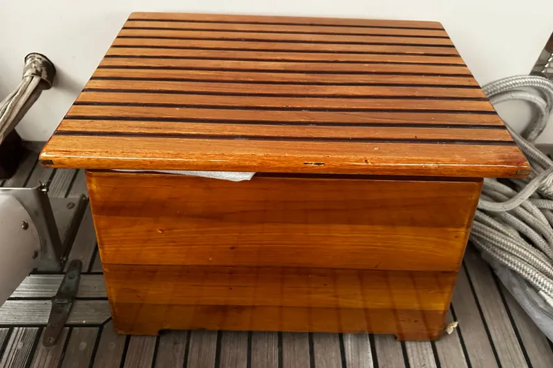 Slide: The Image of Wooden storage box on Northern Bay 36 boat deck, 1998 model. - 27