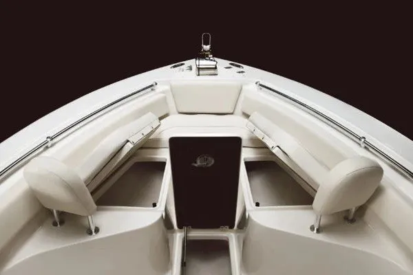 Slide: The Image of 2027 Key West 239 FS boat interior with cushioned seating and sleek design. - 16