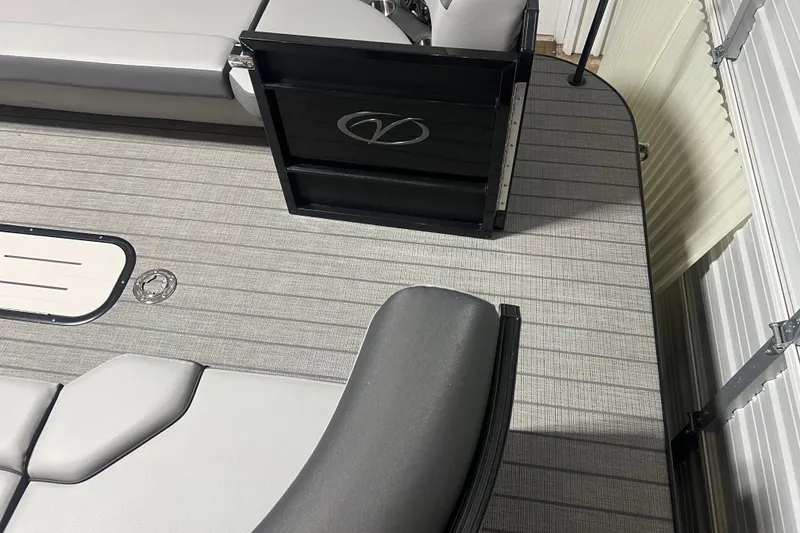 Slide: The Image of Interior view of 2026 Veranda VR 265 VL pontoon boat with sleek seating and flooring. - 18