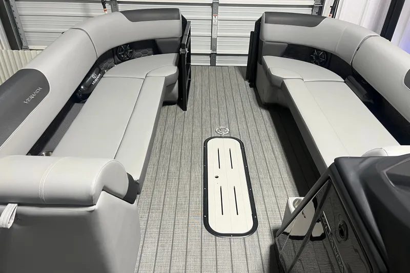 Slide: The Image of Interior of 2026 Veranda VR 265 VL pontoon boat with sleek seating and modern design. - 9