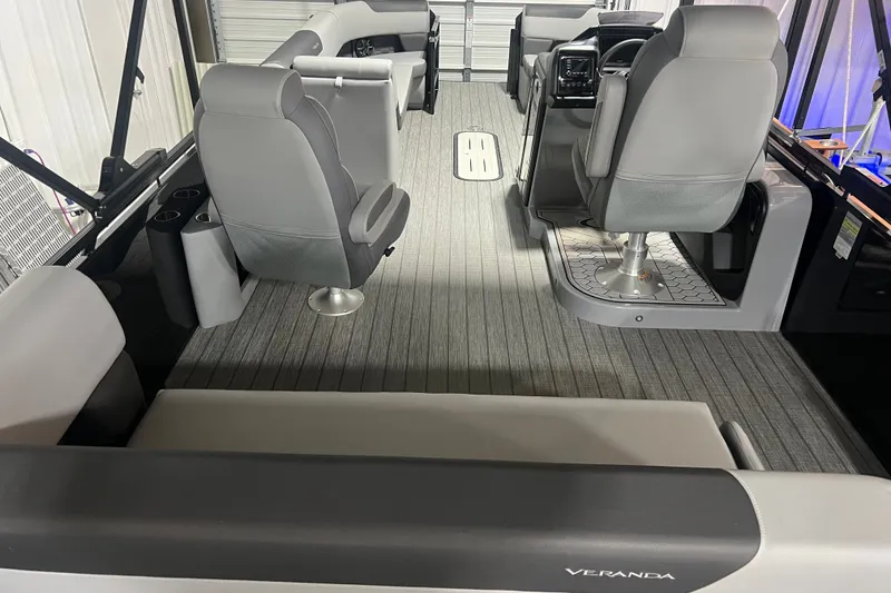 Slide: The Image of Interior of 2026 Veranda VR 265 VL boat with modern seating and sleek design. - 12