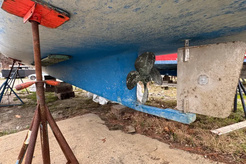 Slide: The Image of Underwater view of a 2007 Northern Bay 36 boat hull with propeller and rudder. - 8