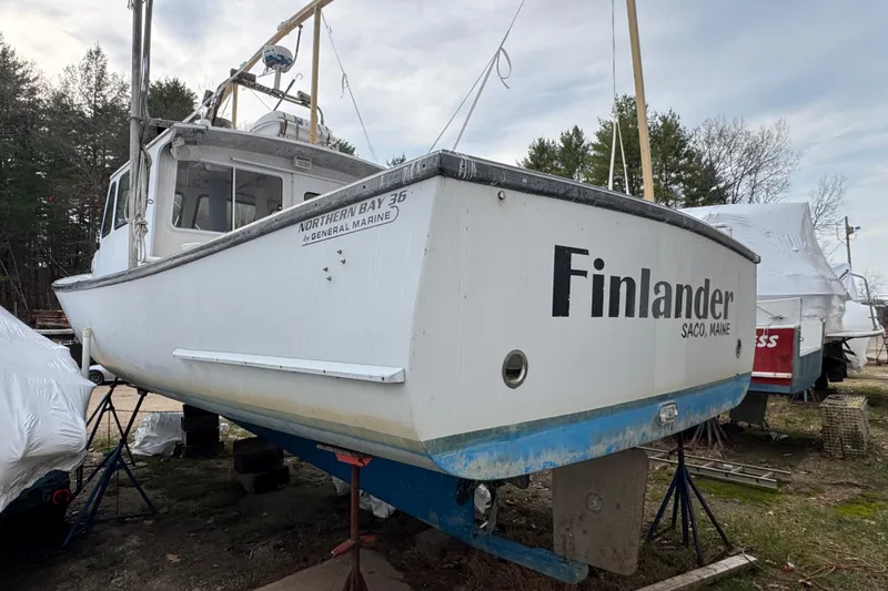 Slide: The Image of 2007 Northern Bay 36 boat named "Finlander" on dry dock in Saco, Maine. - 6