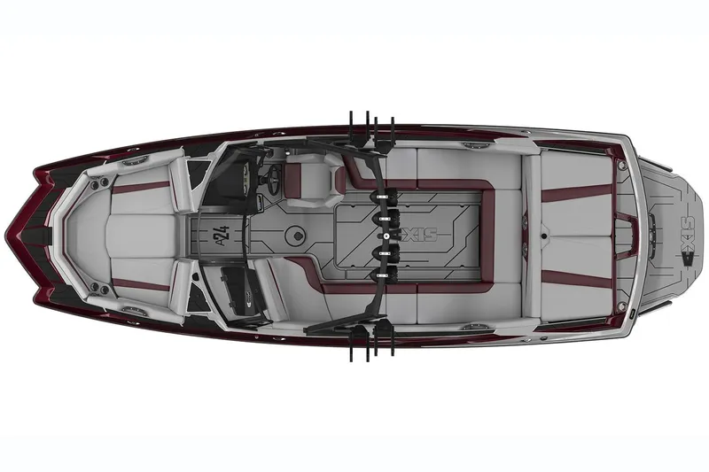 Slide: The Image of Manufacturer Provided Image: 2019 Axis A24 boat interior, top view, red and gray seating layout. - 8