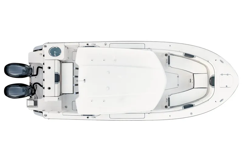 Slide: The Image of Manufacturer Provided Image: 2025 Robalo R250 Center Console boat, top view, dual engines, spacious deck layout. - 9