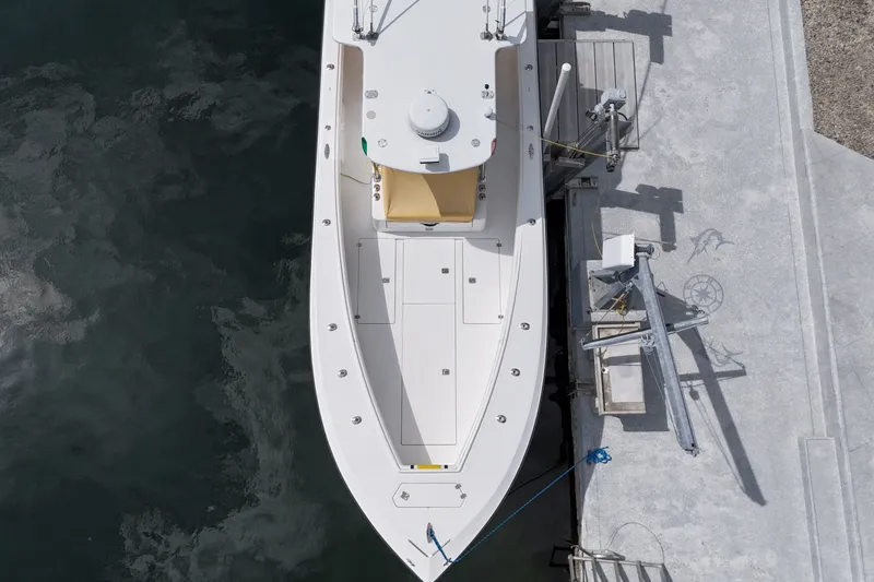 Slide: The Image of Overhead view of 2006 SeaVee 340B boat docked at a marina. - 15