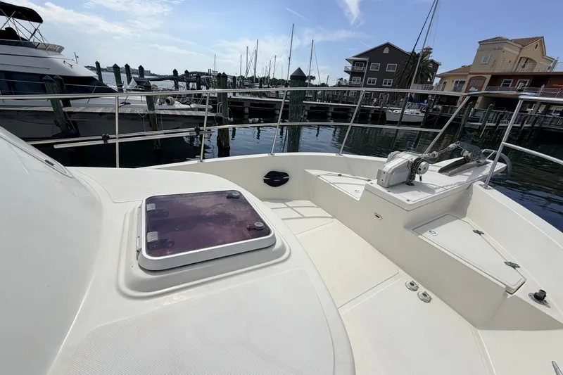 Slide: The Image of Bow view of 2005 North Pacific 42 yacht docked at marina. - 51
