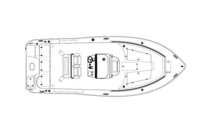 Slide: The Image of Manufacturer Provided Image: Top view of a Sea Hunt Ultra 255SE boat layout with helm and seating area. - 16
