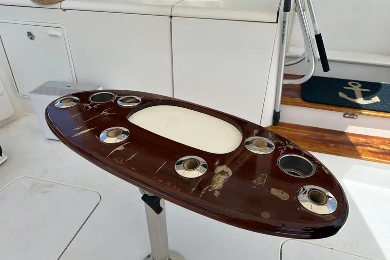 Slide: The Image of Fishing rod holder on 2002 Ocean Yachts 56 Super Sport boat deck. - 39
