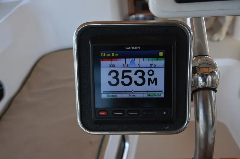 Slide: The Image of Garmin navigation display on 2002 Sabre 402 yacht, showing heading of 353 degrees. - 61