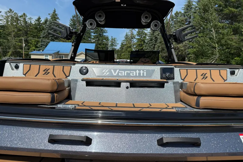 Slide: The Image of 2025 Varatti Z2373 boat interior with brown seating and modern design features. - 7