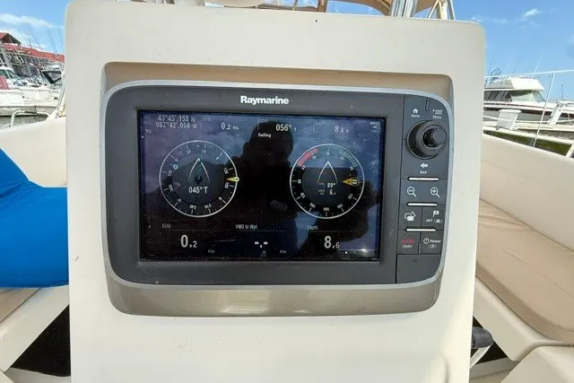 Slide: The Image of Raymarine navigation display on a 2005 Catalina 400 sailboat, showing sailing data. - 32