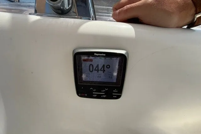 Slide: The Image of Raymarine display on 2005 Catalina 400 sailboat showing 44 degrees. - 23