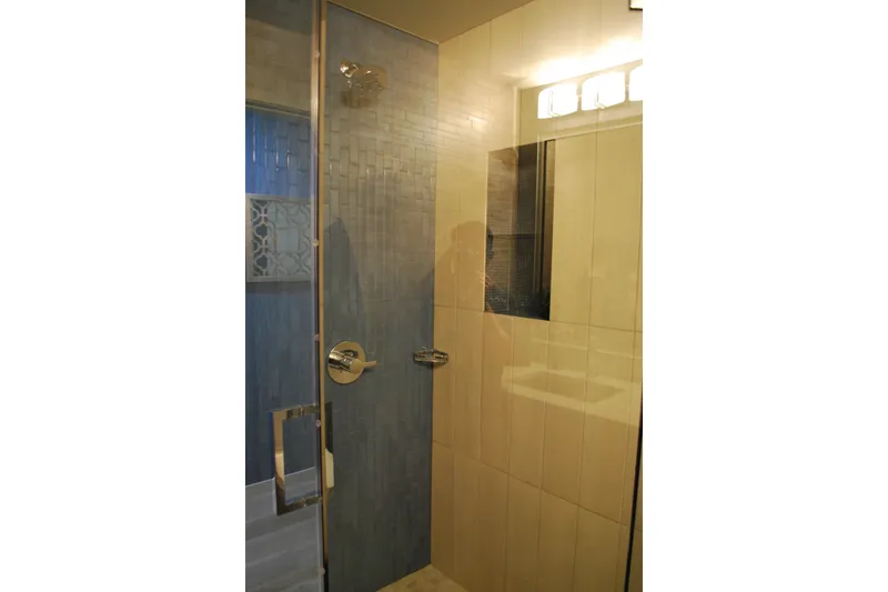 Slide: The Image of Modern shower with glass door and blue-tiled wall, Adonia Azul Trip 2017. - 14