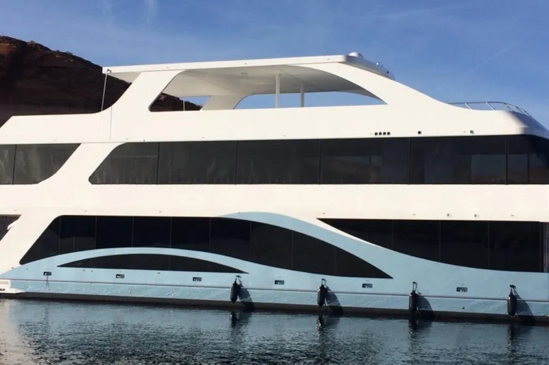 Slide: The Image of Luxury yacht "Adonia Azul Trip #1" on serene water, 2017 model. - 1