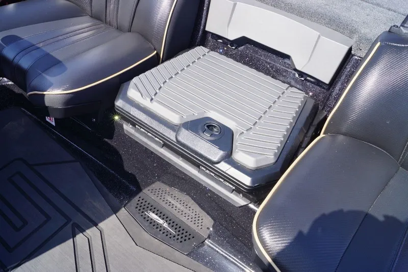 Slide: The Image of Interior of 2027 Skeeter FXE21 Limited boat with sleek seating and storage compartment. - 18