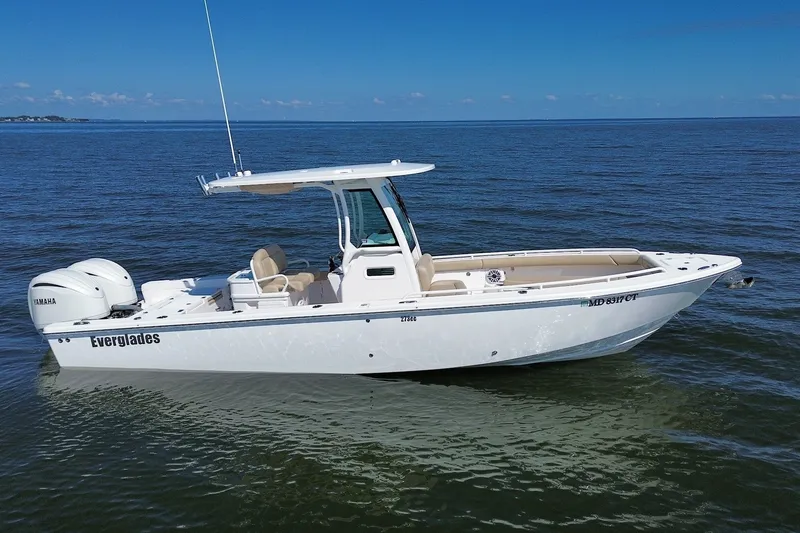 The Image of 2022 Everglades 273 Center Console boat on calm ocean waters. - 1