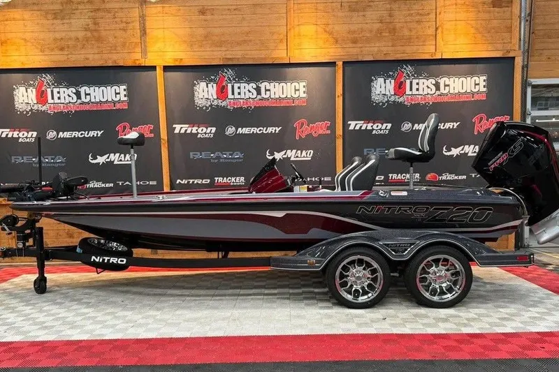 Slide: The Image of 2026 Nitro Z20 XL Pro bass boat on display at Angler's Choice event. - 1