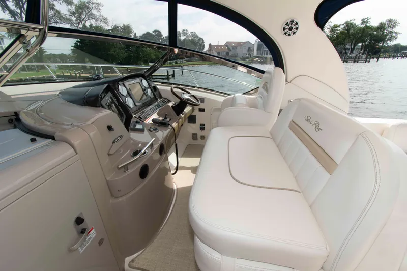 Slide: The Image of Luxurious 2009 Sea Ray Sundancer 400 yacht interior with plush seating and modern helm. - 3