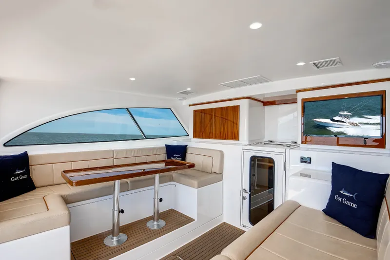 Slide: The Image of Luxurious interior of 2021 Viking 46 Billfish yacht with elegant seating and ocean view. - 15
