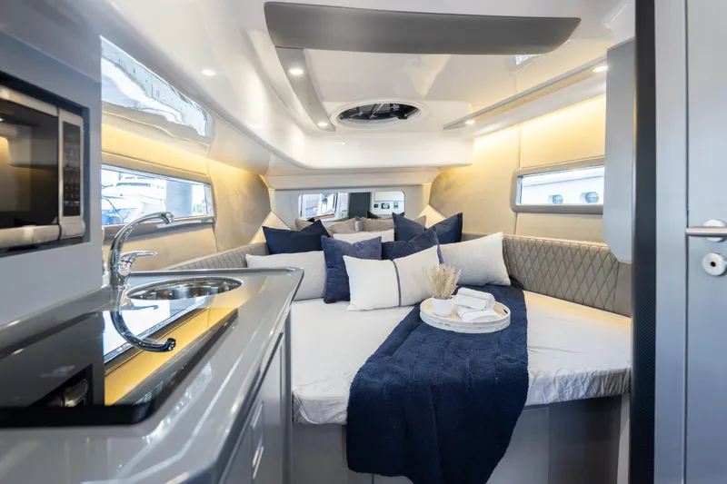 Slide: The Image of Luxurious interior of 2026 Hanover 347 yacht with modern amenities and elegant design. - 31