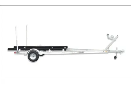 The Image of 2027 Load Rite Skiff LR-AS212800102TSSB trailer, side view, single axle, silver finish. - 1