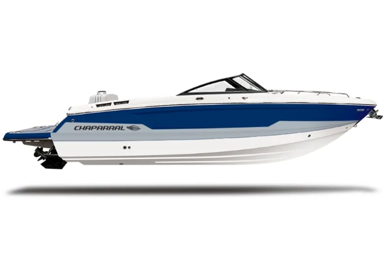 Slide: The Image of 2027 Chaparral SSX 6 boat, sleek design, blue and white color scheme. - 13
