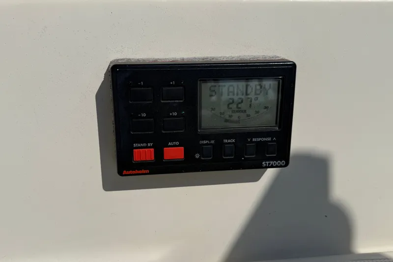 Slide: The Image of Autopilot control panel on 1994 Pacific Seacraft Crealock 37 sailboat, displaying standby mode. - 75