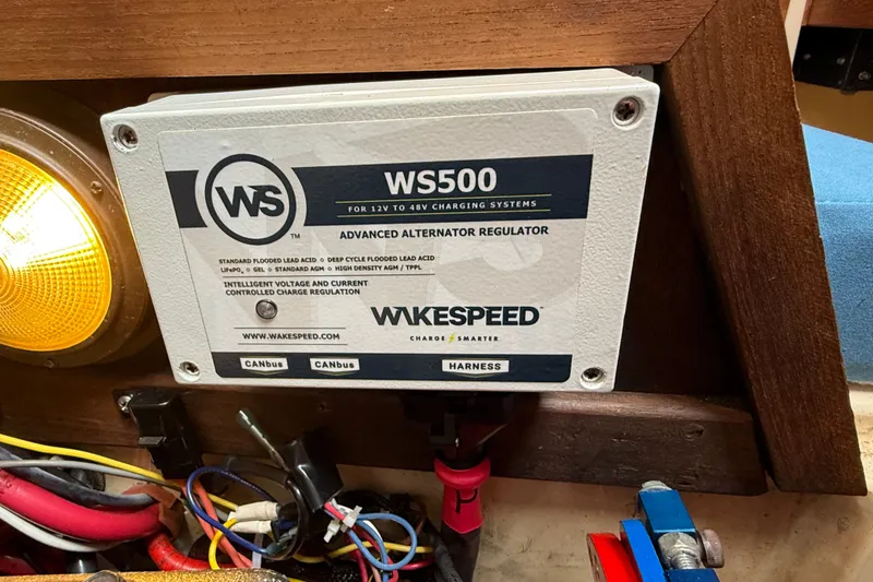 Slide: The Image of Advanced alternator regulator WS500 installed on a 1994 Pacific Seacraft Crealock 37 sailboat. - 86