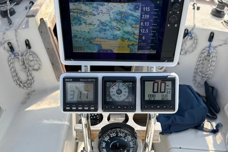 Slide: The Image of Navigation instruments on a 1994 Pacific Seacraft Crealock 37 sailboat cockpit. - 72