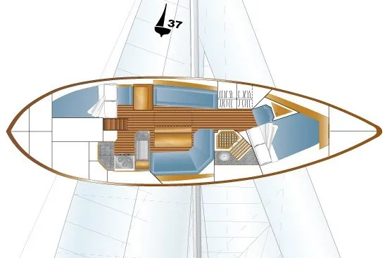Slide: The Image of Floor plan of a 1994 Pacific Seacraft Crealock 37 sailboat interior layout. - 5
