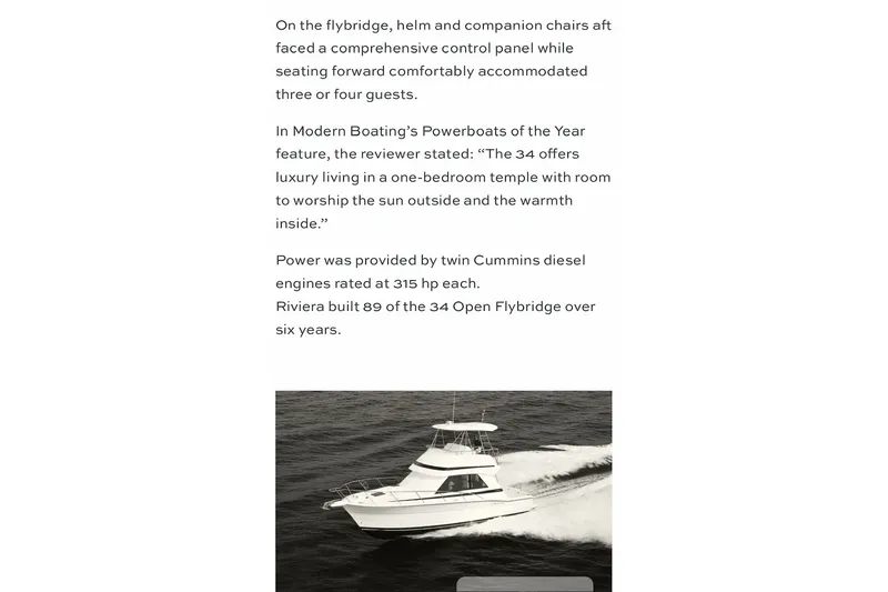 Slide: The Image of Riviera 34 Convertible yacht cruising on water, showcasing sleek design and luxury features. - 50