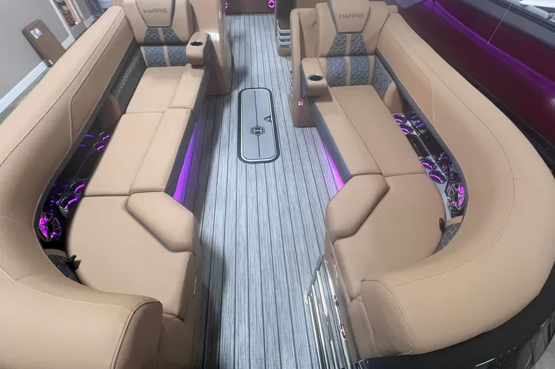 Slide: The Image of Luxurious interior of 2027 Harris Grand Mariner 250 SL with plush seating and ambient lighting. - 59