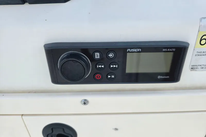 Slide: The Image of Fusion MS-RA70 Bluetooth stereo on 2004 Sea Boss 180 Center Console boat. - 26