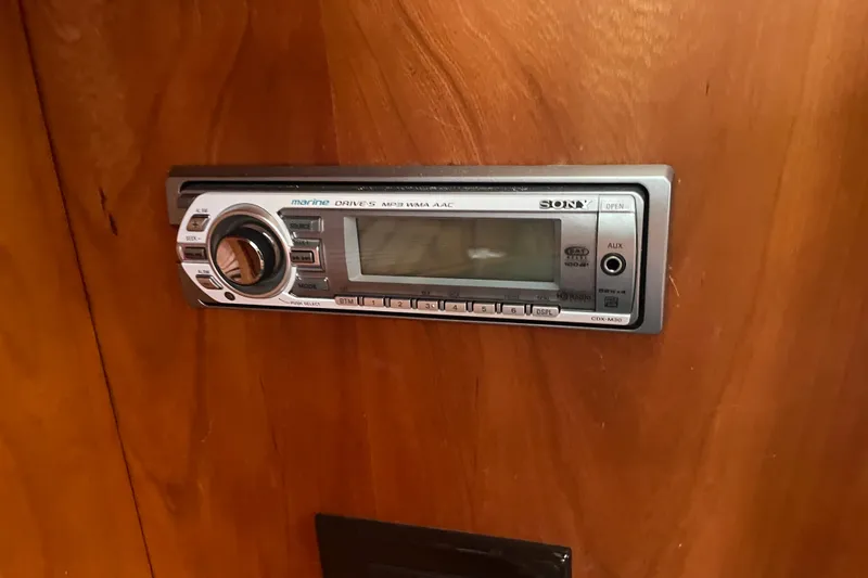 Slide: The Image of Sony marine stereo system in a 2001 Sabre 36 Express boat interior. - 24