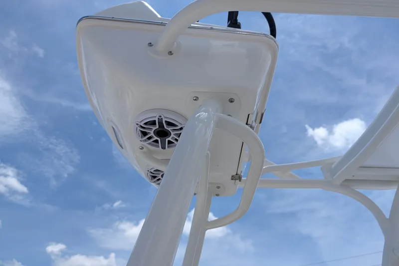 Slide: The Image of Close-up of 2027 Pathfinder 2700 Tournament boat's speaker system against a blue sky. - 30